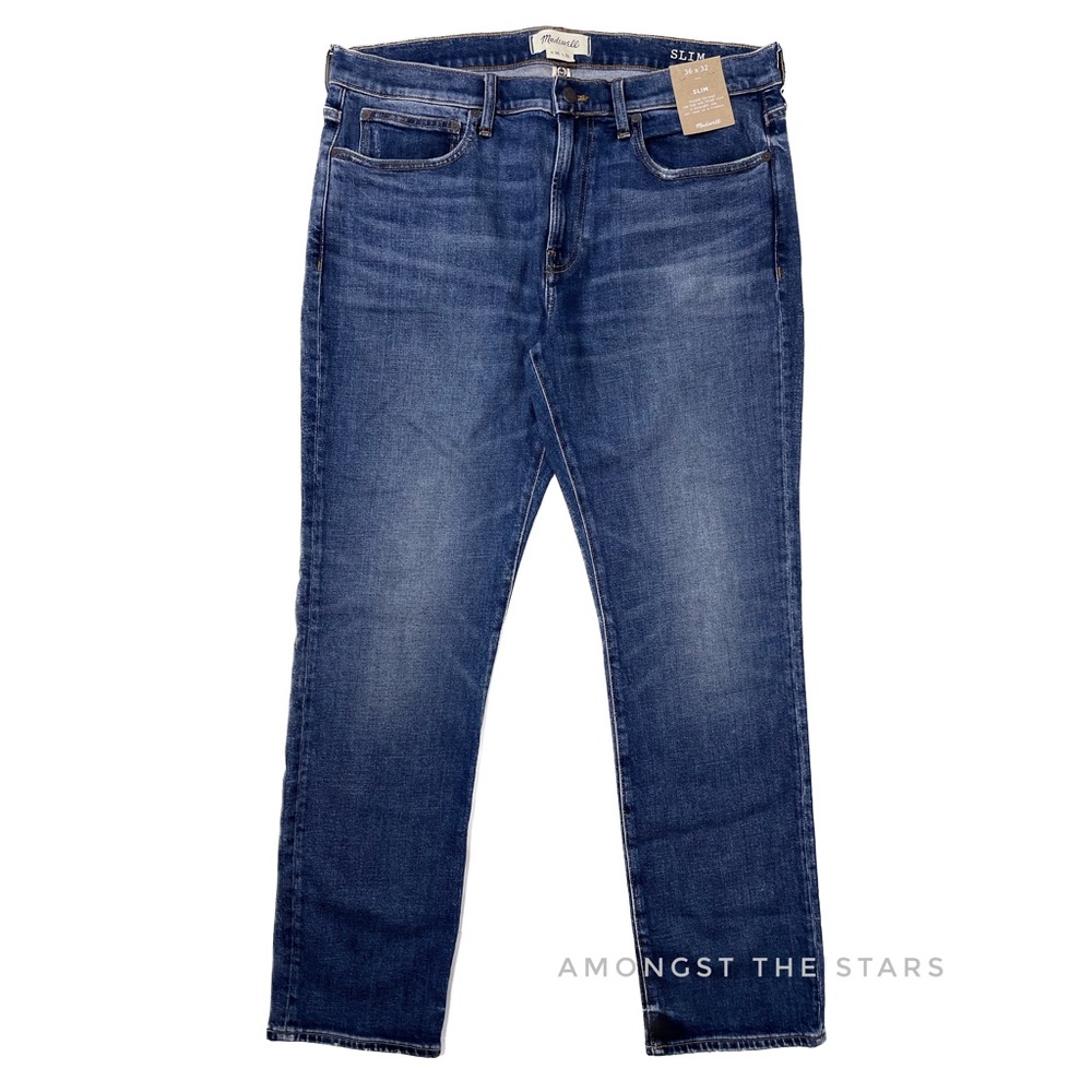 Madewell Athletic Enid Blue Wash Men's Slim Jeans - Picture 10 of 15